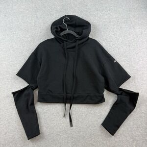 ALO YOGA Peak Elbow Cut Out Women's XS Black Hoodie Cropped Sweatshirt Hoody